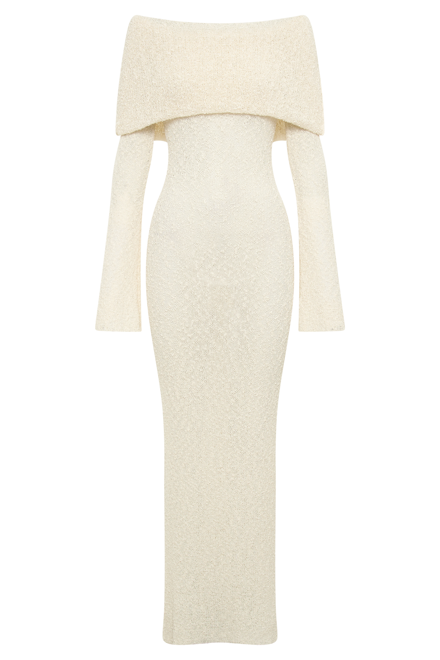 Kapalı Omuz Buklet Maksi Elbise - Ivory